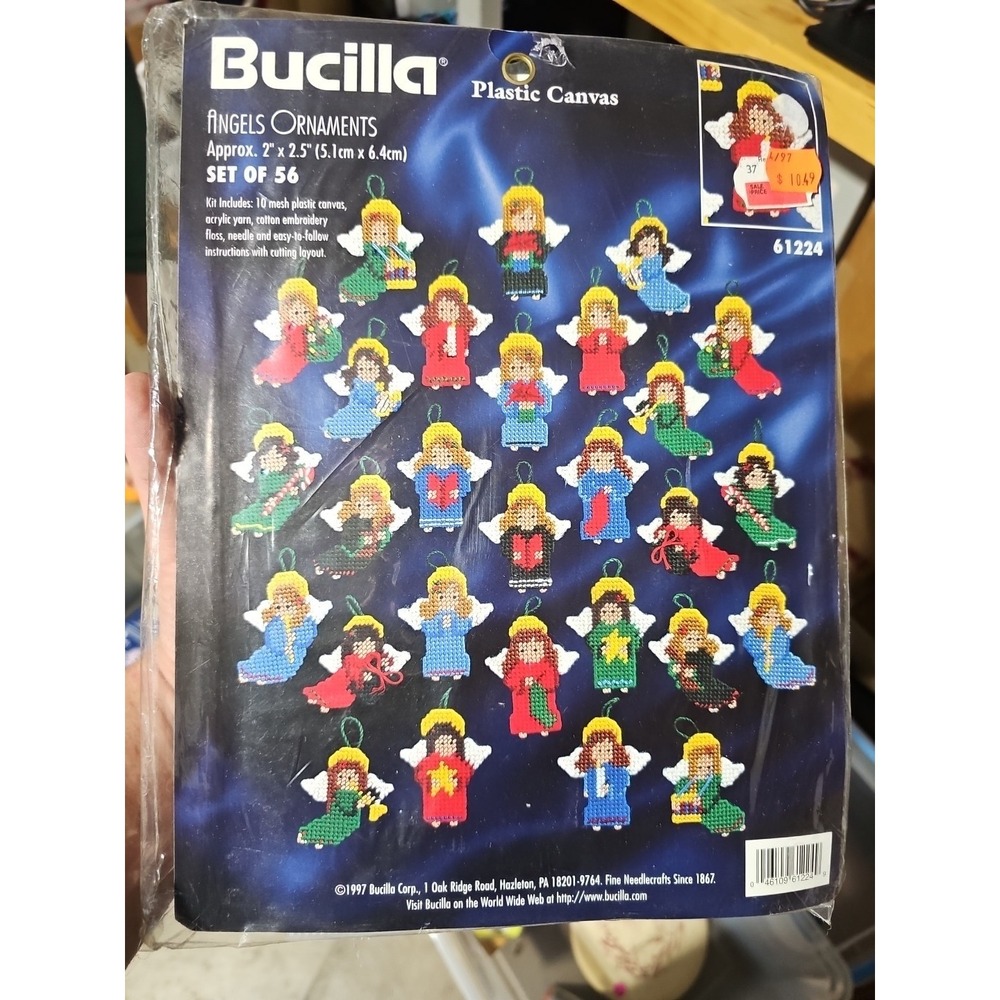 NOS 1997 Bucilla Christmas Plastic Canvas Angel Ornaments 56 Angels Kit 61224